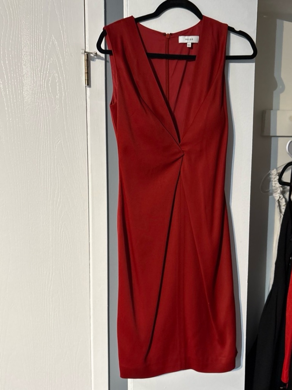 Reiss Red Sleeveless Twist-Front Sheath Dress